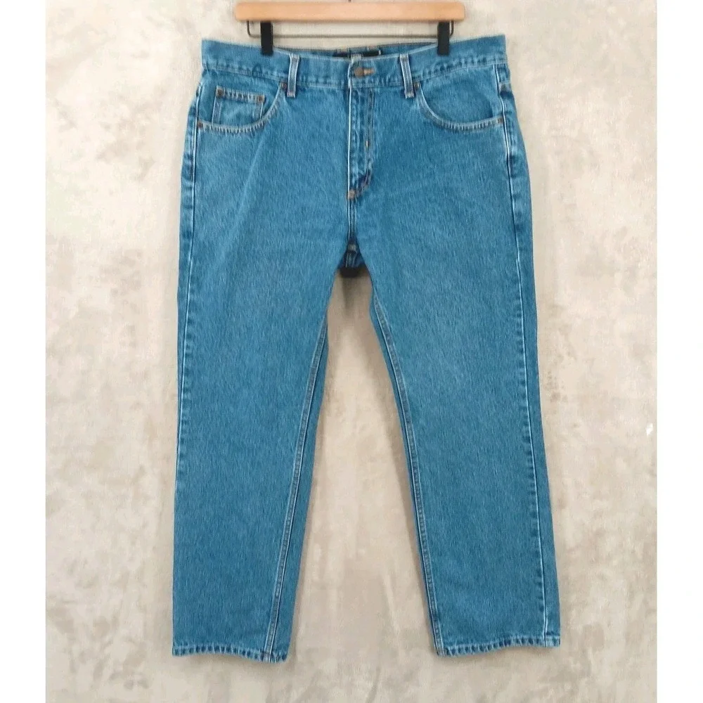 Berkley Jensen Jeans Mens 36x29 Blue Denim Straight Leg Heavyweight Workwear